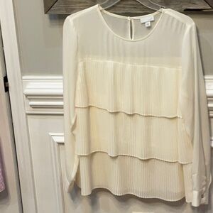 J. Jill Cream Tiered Long Sleeve Blouse
